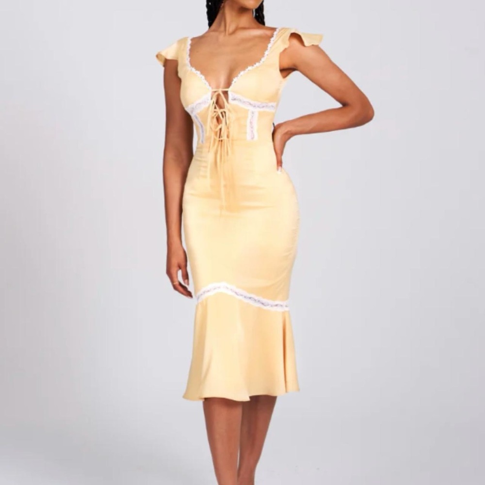 Zora Yellow Satin Lace Up Dress